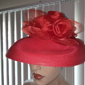 Elegant Red Women's Hat with Floral Accent